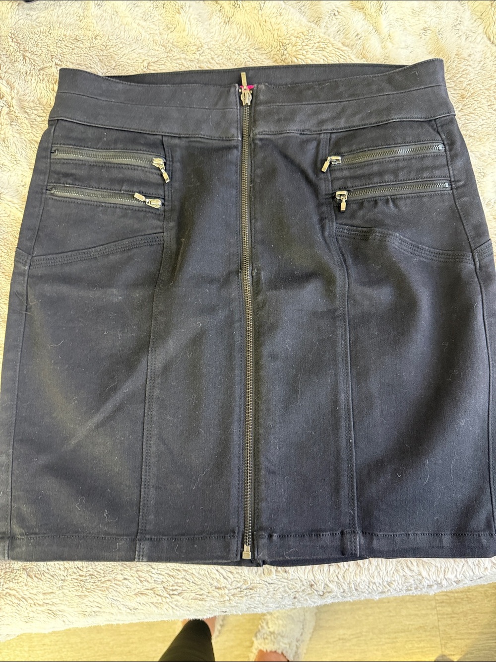 Tinseltown Black Pencil Skirt with Front Zip & Accent Pockets L